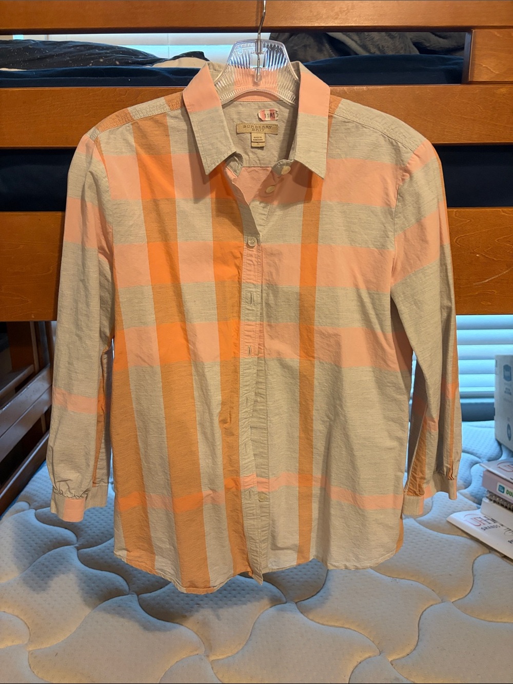 Burberry Brit women’s Orange and Cream Plaid Button-Up Shirt
